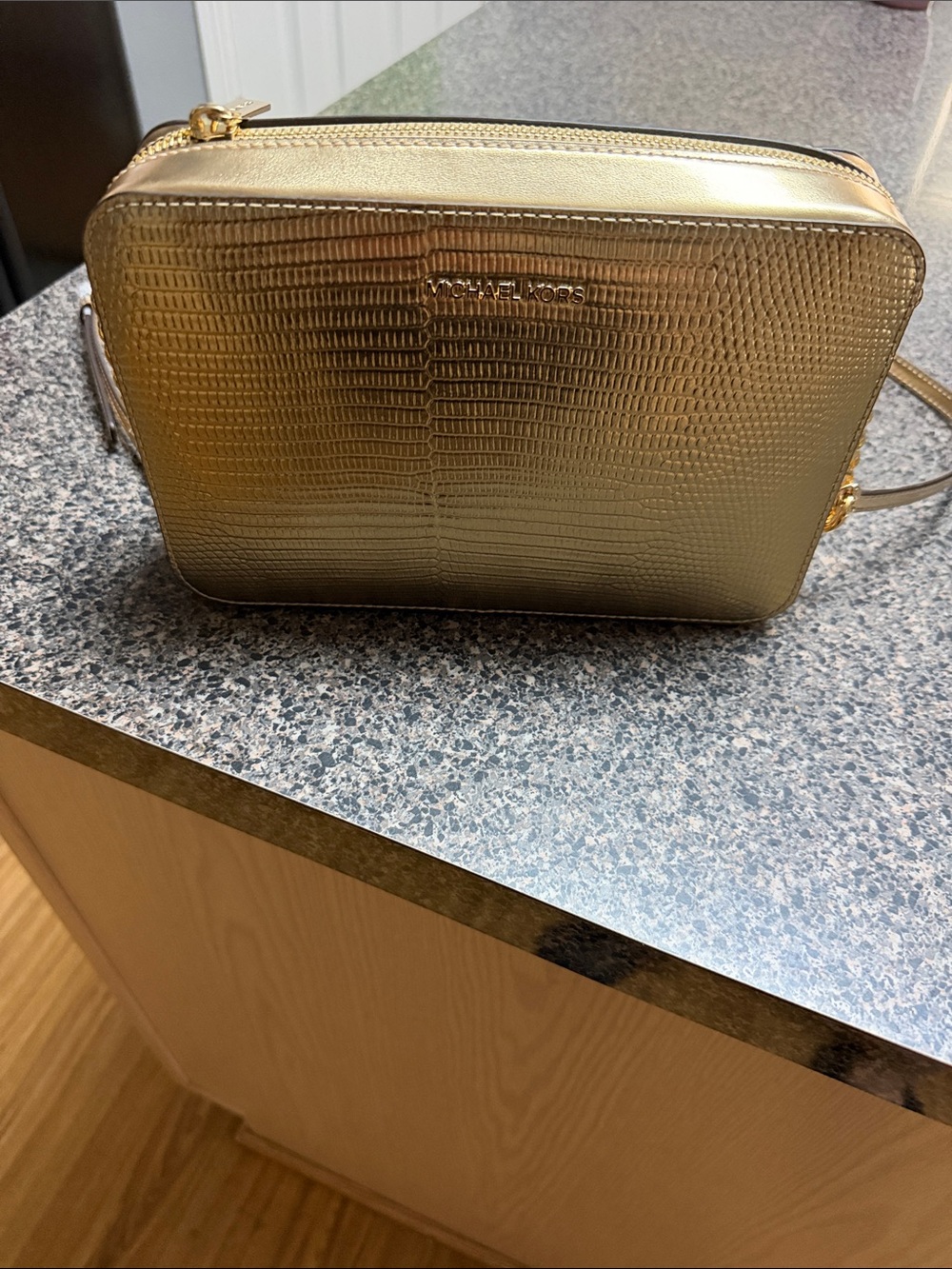 Michael Kors Metallic Gold Lizard-Embossed Crossbody - NWT